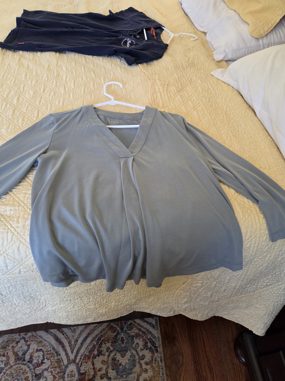 LOFT Women's V-Neck Long Sleeve Top in Sage Gray
